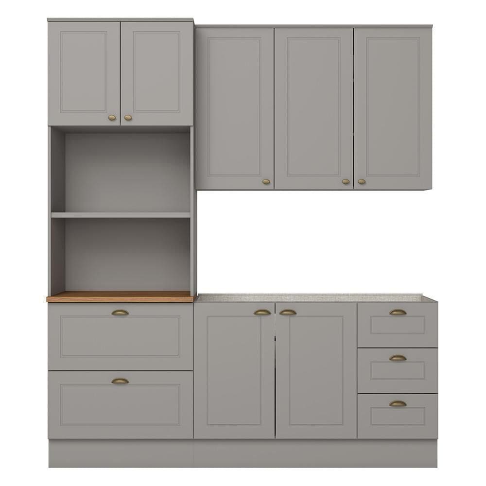 Cozinha Modulada Americana 3 Peças Com Balcão 120cm Sem Tampo Cinza/nature- Móveis Henn Cinza/nature