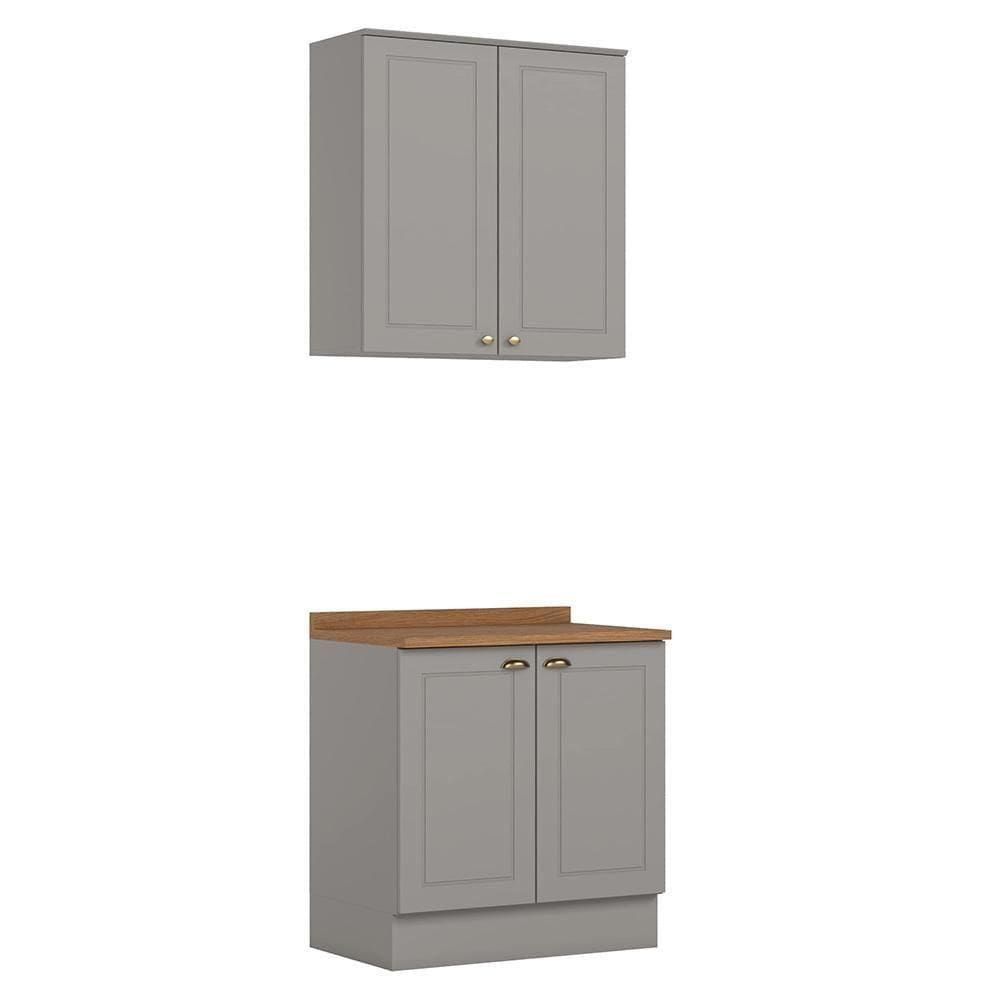 Cozinha Modulada Americana 2 Peças Aéreo E Balcão 80cm Cinza/nature Com Tampo Mdp - Móveis Henn Cinza/nature