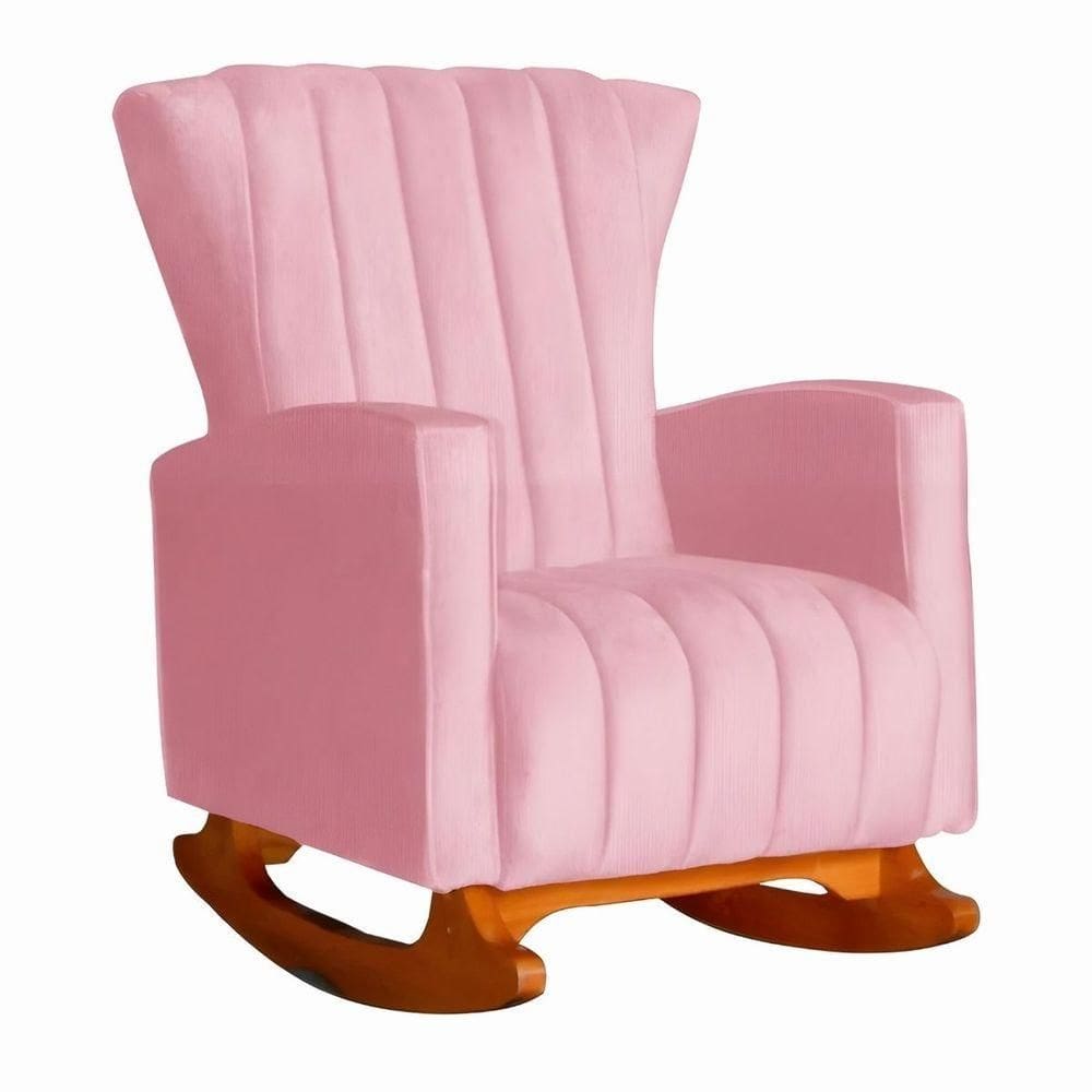 Poltrona De Amamentação De Balanço Estofado Melinda Suede Rosa