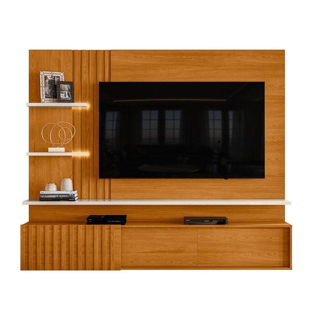 Painel Bancada Suspensa Para 60 Polegadas Atena - 7 Decor Cinamomo E Off White