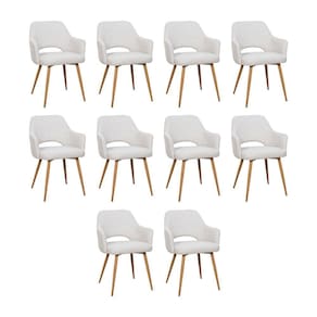 Kit 10 Cadeiras De Jantar Dakota Estrutura Aço Carbono Laminado Natural Com Estofado Linho Cru