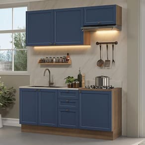 Armário De Cozinha Compacta 180 Cm Rustic/azul Vik Madesa 01 Rustic/azul