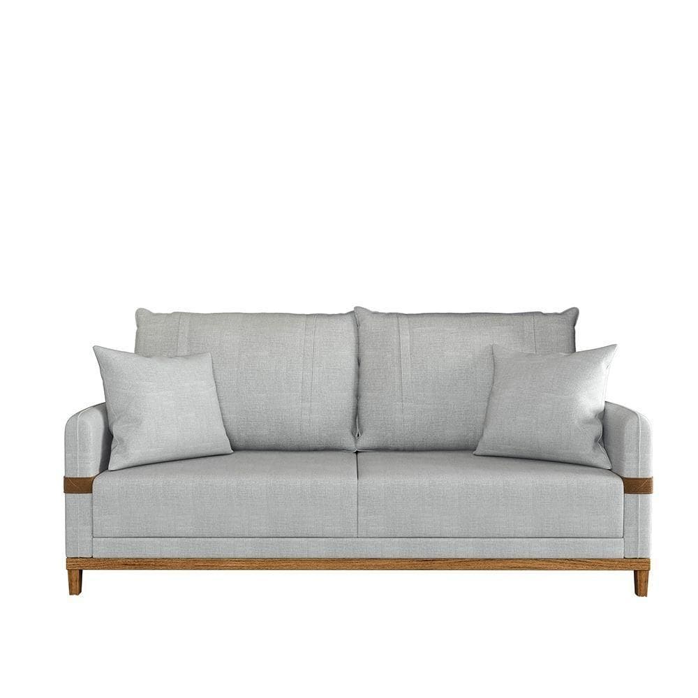 Sofá 3 Lugares Living Com Almofadas Pés Madeira Kazu Bex`s