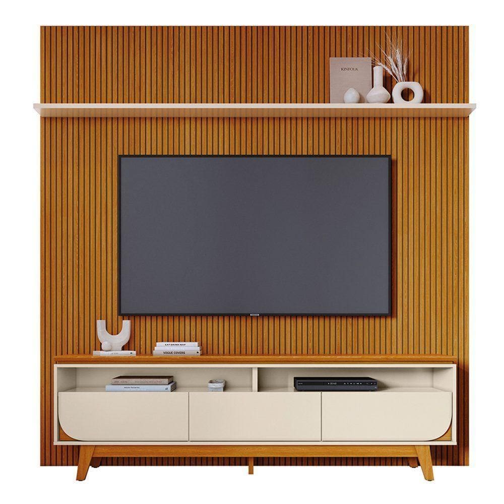 Combo Painel De 60 Polegadas + Rack Luna - 7 Decor Cinamomo E Off White
