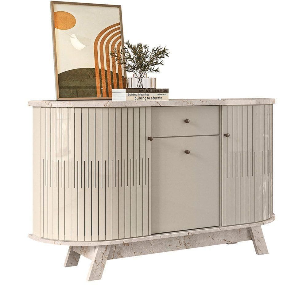 Buffet Aparador Para Sala Monza - 7 Decor Calacata E Off White