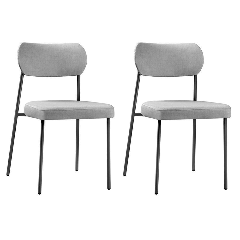 Conjunto 2 Cadeiras Lavínia Linho Cinza/aço Preto - Salaone Linho Cinza/aço Preto