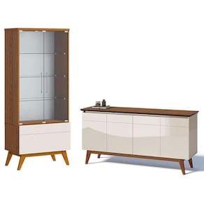 Aparador Para Sala Buffet E Cristaleira Classic Off White Freijó - Imcal