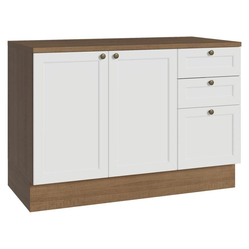 Balcão De Cozinha 120 Cm 2 Portas 3 Gavetas Rustic/branco Vik Madesa Rustic/branco