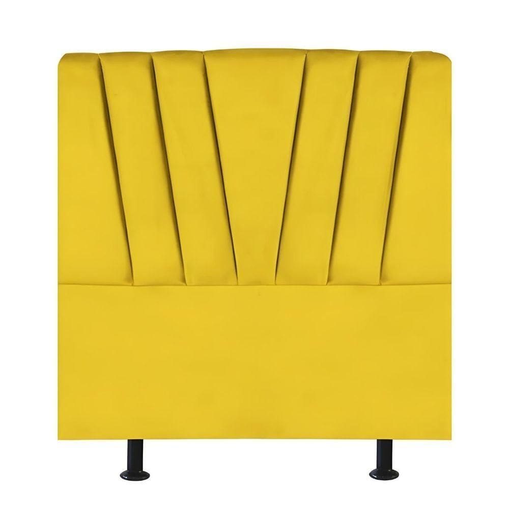 Cabeceira Estofada Cama Box King 195 Cm Louise Suede amarelo