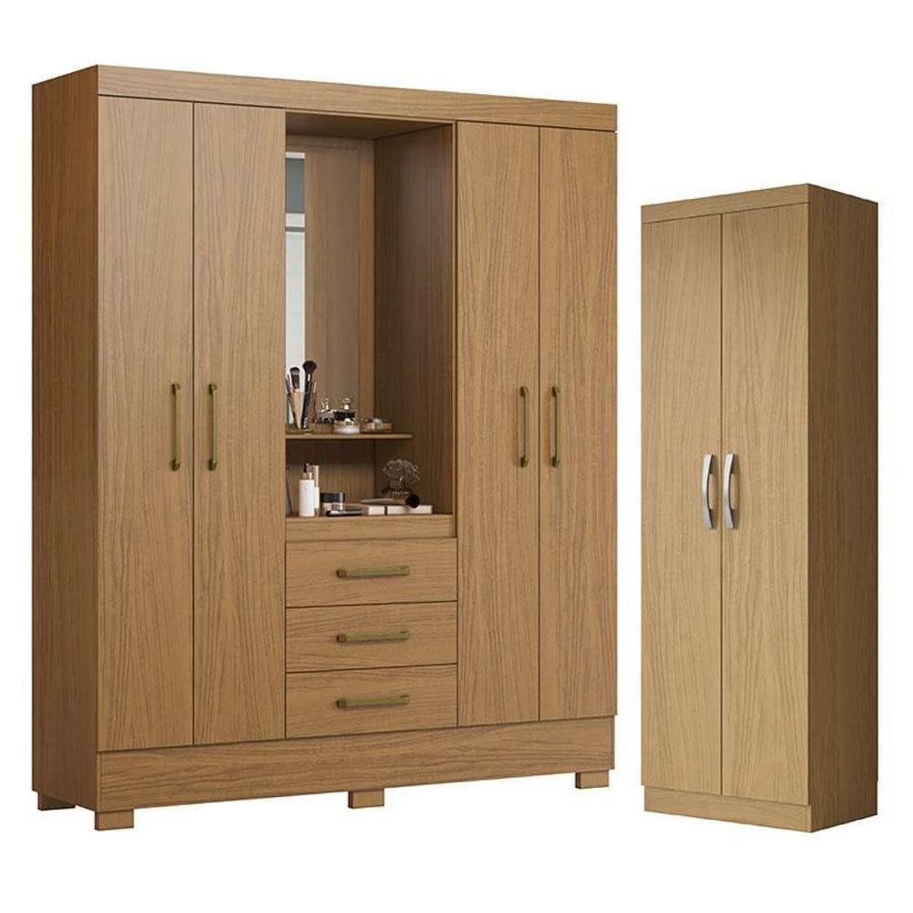 Guarda Roupa Solteiro Paris 2045150 E Armário Multiuso New 2000192 Atacama - Aramóveis