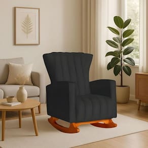 Poltrona Amamentação E Descanso Pés Balanço Luiza Suede Suede Preto