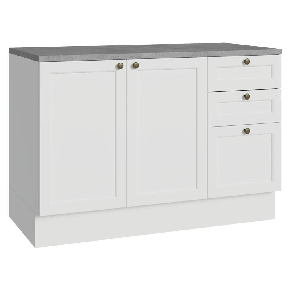 Balcão De Cozinha 120 Cm 2 Portas 3 Gavetas Branco Vik Madesa Branco