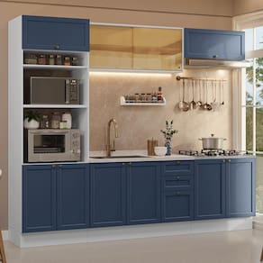 Armário De Cozinha Completa 270 Cm Branco/azul Vik Madesa 02 Branco/azul