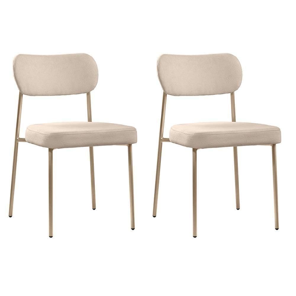 Conjunto 2 Cadeiras Lavínia Bouclê Bege/aço Champanhe - Salaone Bouclê Bege/aço Champanhe