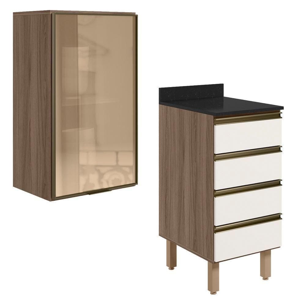 Armario Aereo Vidro Balcao 4g 40 Cm Mdf Kali Nicioli Carvalho Toq Off White Cetim