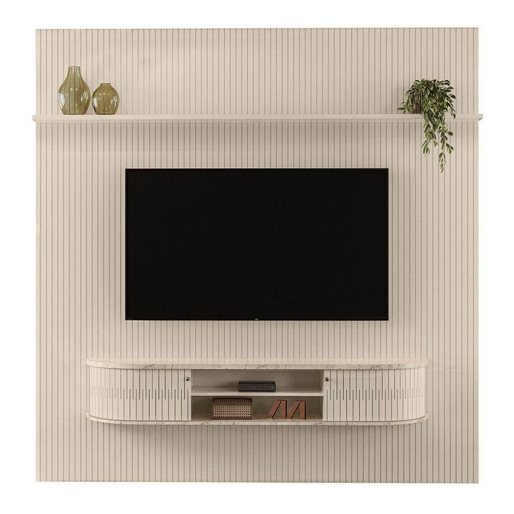 Combo Home Suspenso + Painel Para 60 Polegadas New Bugatti - 7 Decor Calacata E Off White