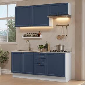 Armário De Cozinha Compacta 180 Cm Branco/azul Vik Madesa 01 Branco/azul
