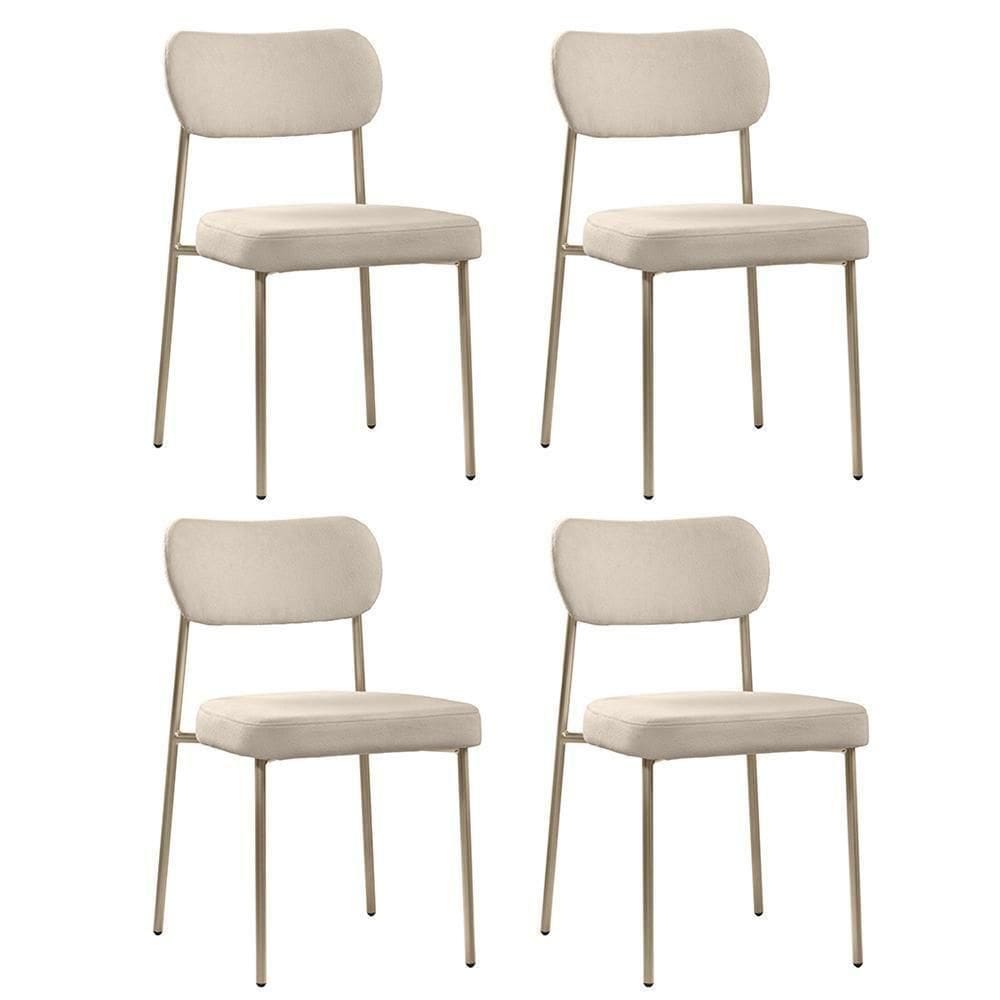Conjunto 4 Cadeiras Lavínia Bouclê Bege/aço Champanhe - Salaone Bouclê Bege/aço Champanhe