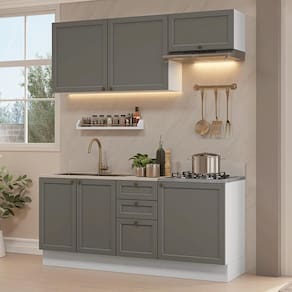 Armário De Cozinha Compacta 180 Cm Branco/cinza Vik Madesa 01 Branco/cinza