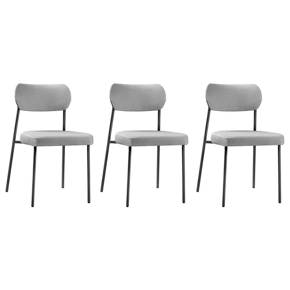 Conjunto 3 Cadeiras Lavínia Linho Cinza/aço Preto- Salaone Linho Cinza/aço Preto