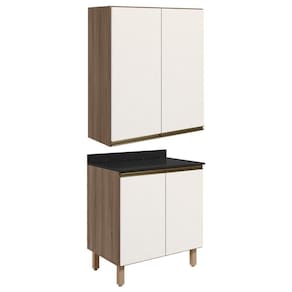 Armario Aereo Balcao 2 Portas 60cm Mdf Kali Nicioli Carvalho Toq Off White Cetim