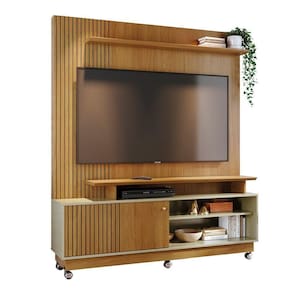 Combo Home Com Rodinhas + Painel Para 60 Polegadas Ares - 7 Decor Cumaru E Opala