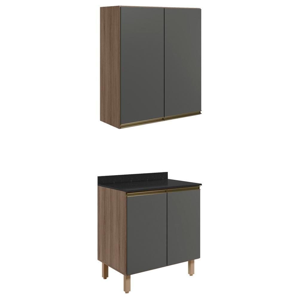 Armario Aereo Balcao 2 Portas 70cm Mdf Kali Nicioli Carvalho Toq Chumbo