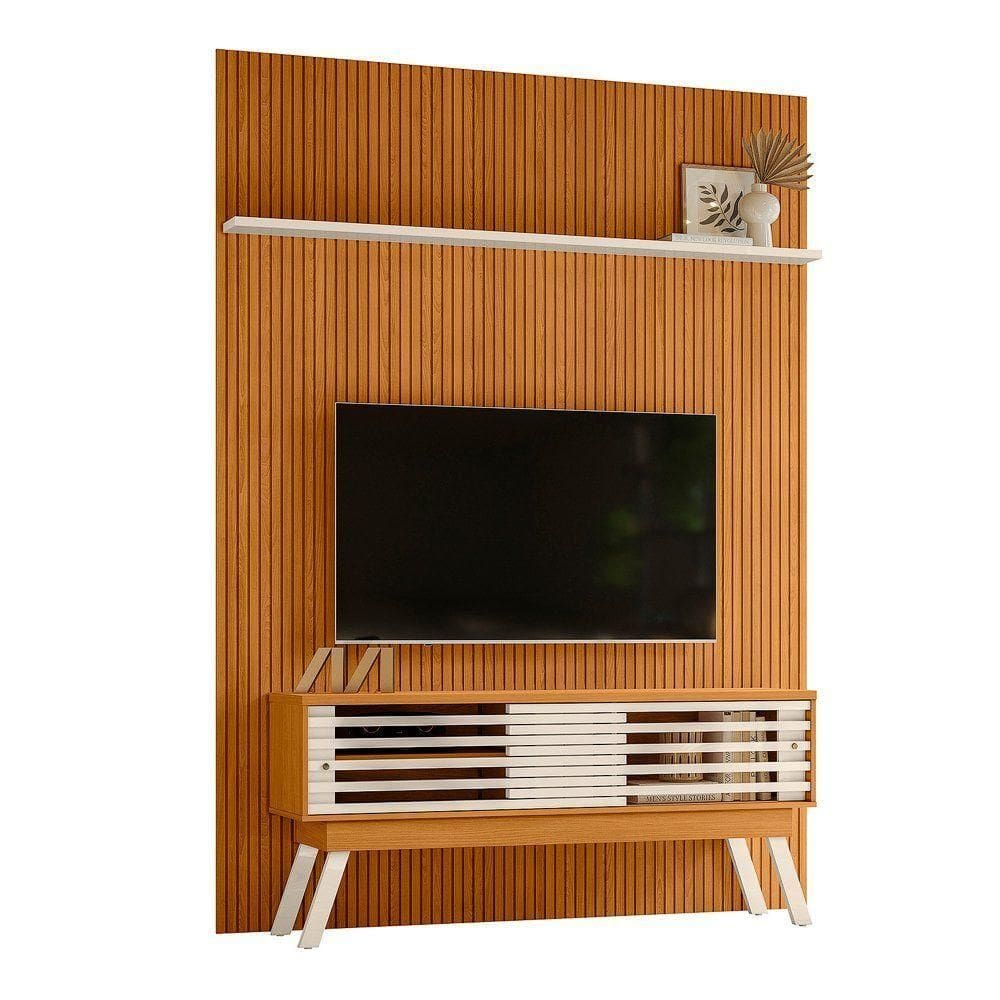 Combo Painel De 60 Polegadas + Rack Frizz New Premium - 7 Decor Cinamomo E Off White