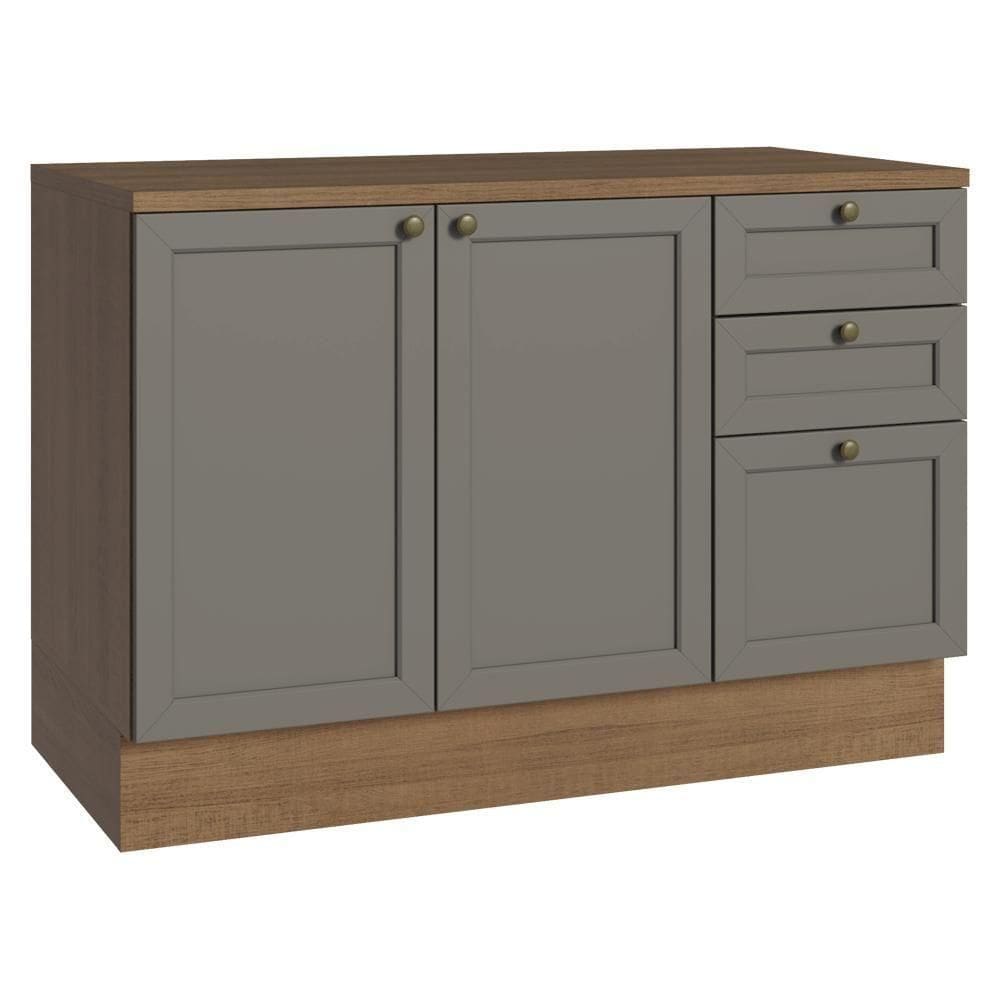 Balcão De Cozinha 120 Cm 2 Portas 3 Gavetas Rustic/cinza Vik Madesa Rustic/cinza