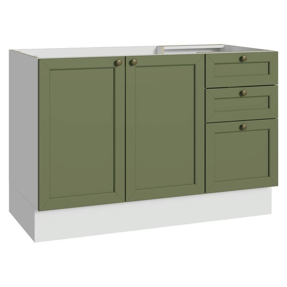 Balcão De Pia 120 Cm 2 Portas 3 Gavetas (sem Tampo) Branco/verde Vik Madesa Branco/verde