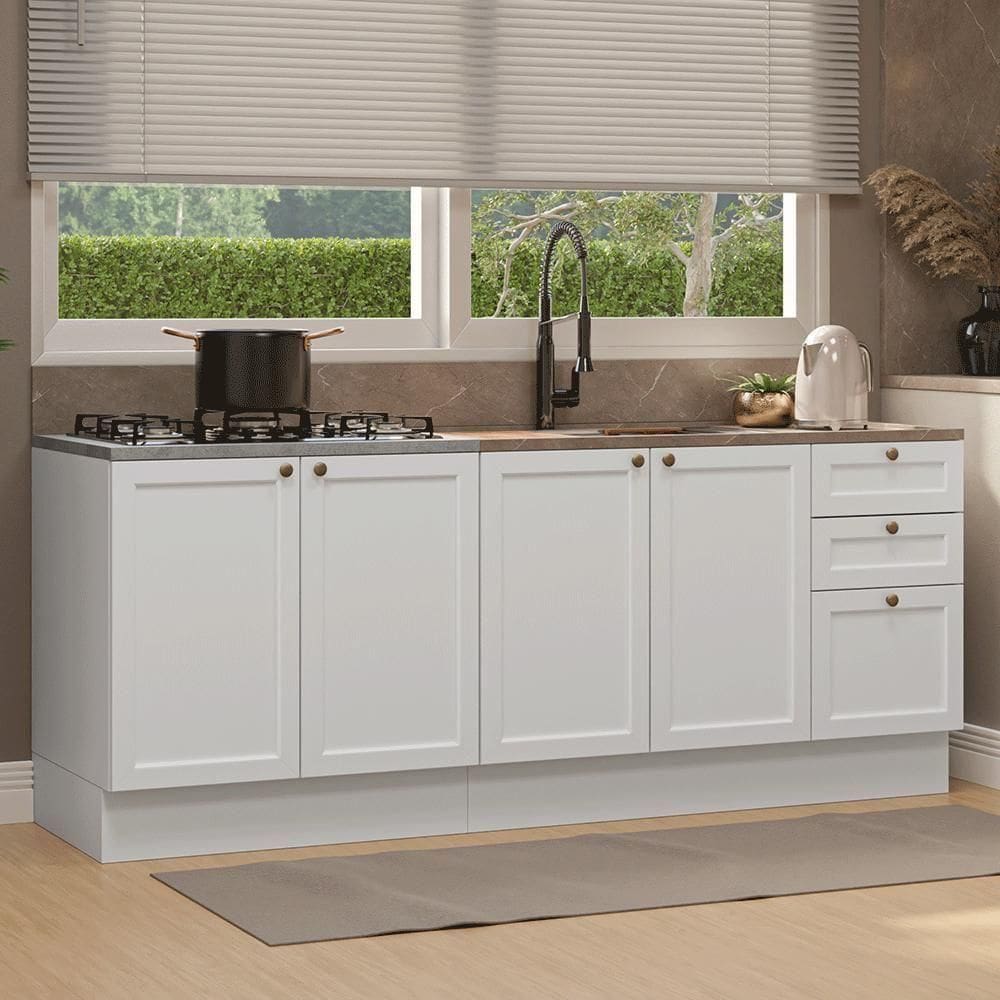 Kit Com 2 Balcões De Cozinha 3 Gavetas 4 Portas (sem Tampo E Pia) Branco Vik Madesa 01 Branco