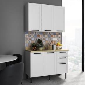 Cozinha Compacta Mdf Com Armário E Balcão Com Tampo 120cm Multimóveis Cr20452 Branco/carvalho Tropical