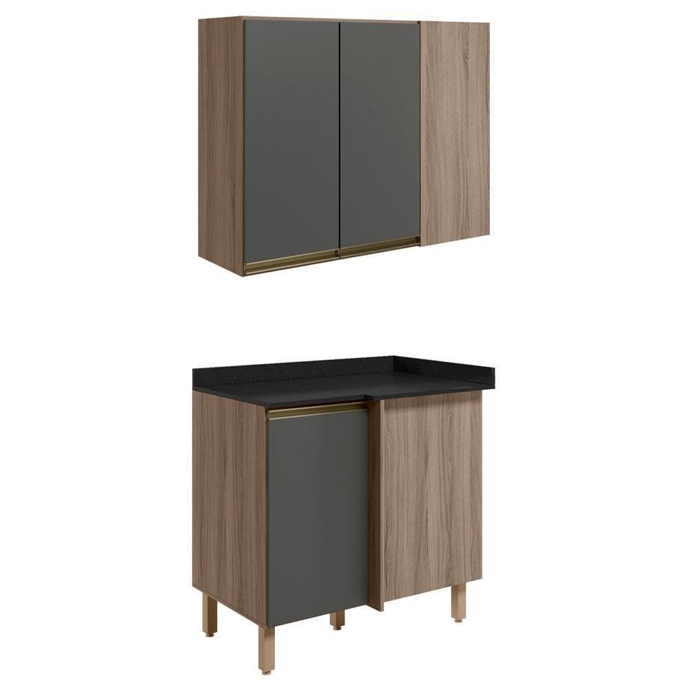 Armario E Balcao Canto Reto 89cm Mdf Kali Nicioli Carvalho Toq Chumbo