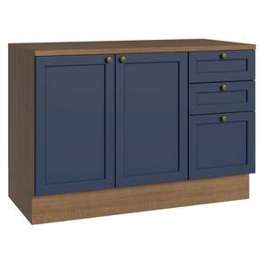 Balcão De Cozinha 120 Cm 2 Portas 3 Gavetas Rustic/azul Vik Madesa Rustic/azul