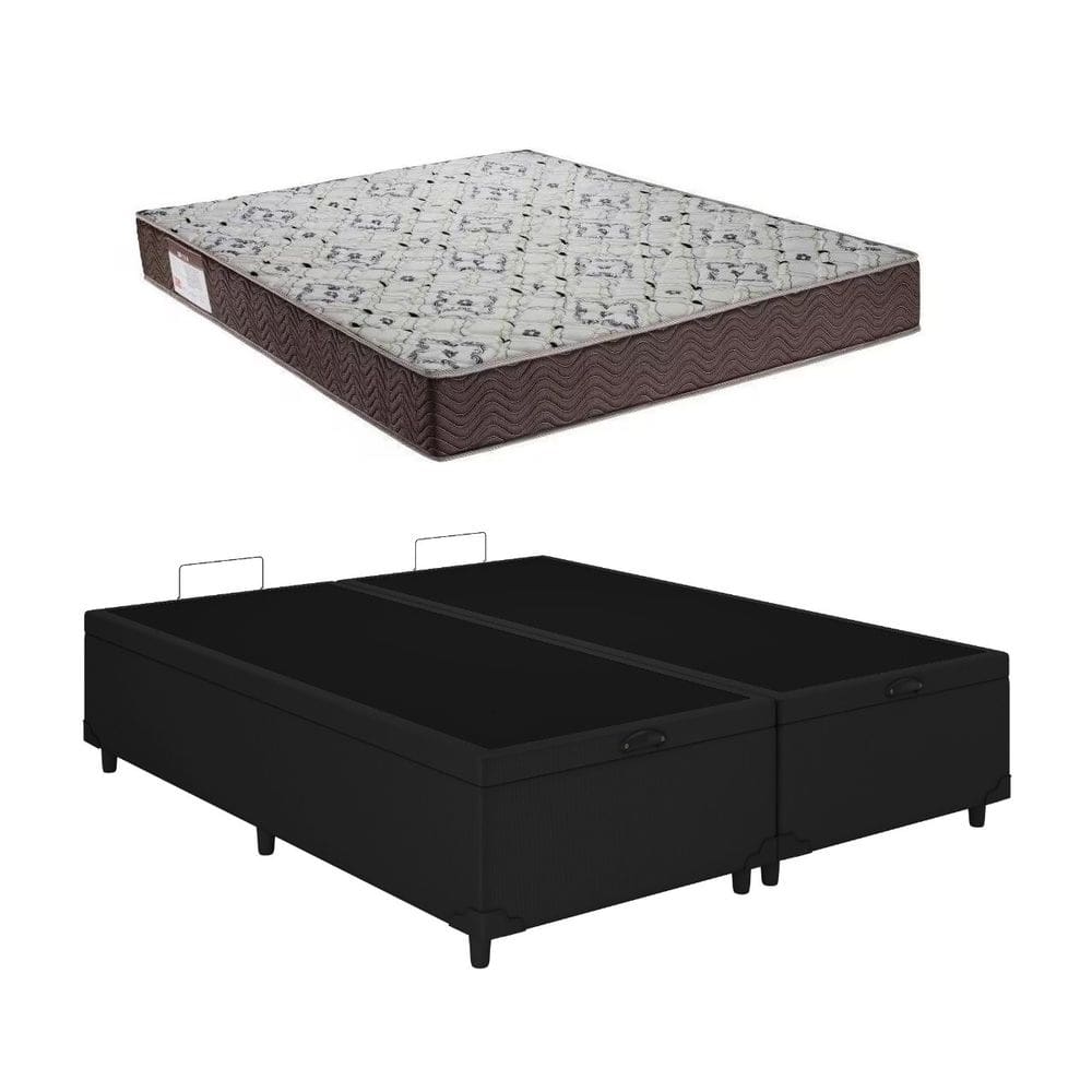 Cama Box Baú Queen Bipartido Preto Colchão ISO 150 D45 - Ortobom