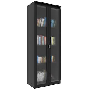 Estante Armário Alta Livreiro Multiuso Office 2 Portas Vidro Preto