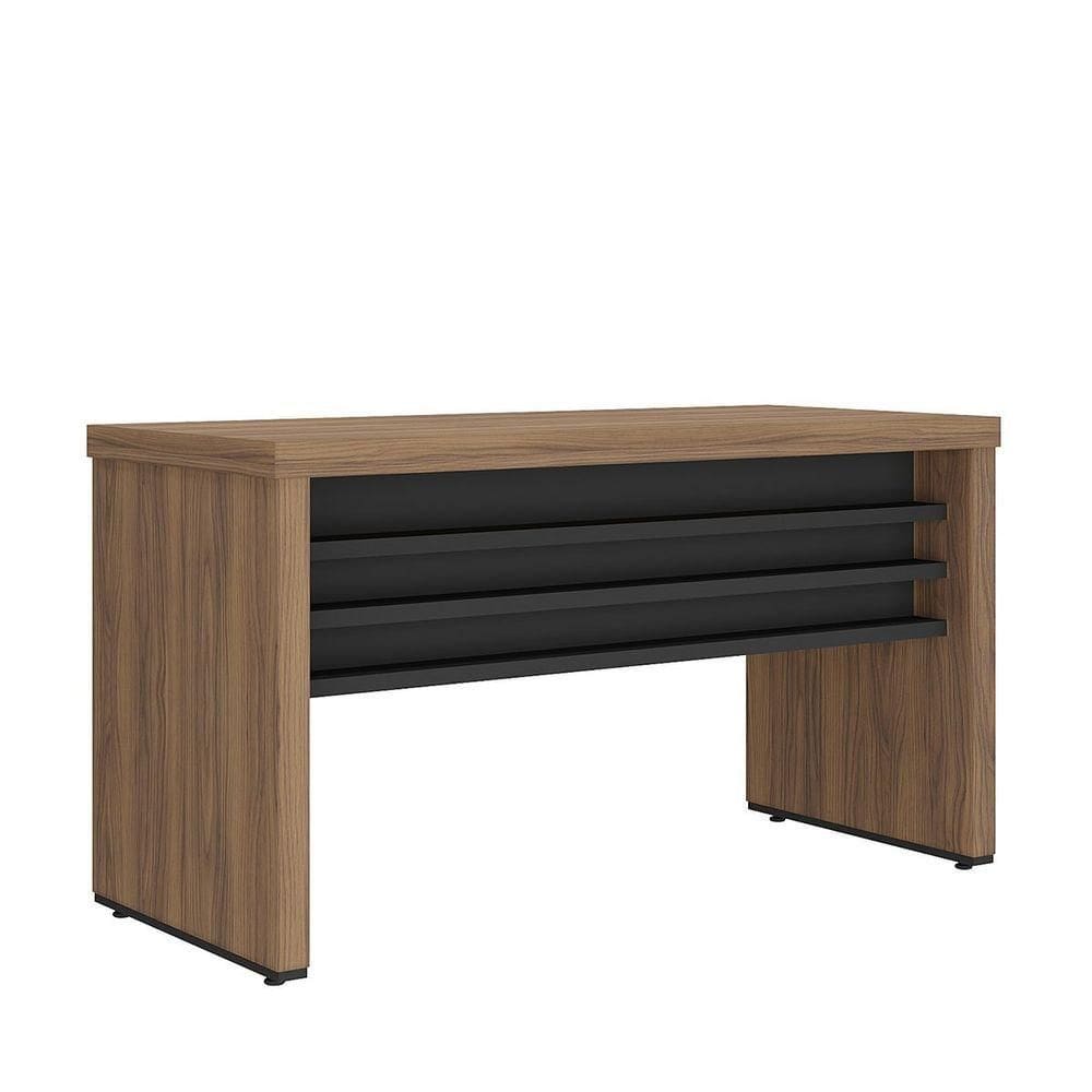 Mesa Para Escritório Escrivaninha 135 Cm Nogal/preto