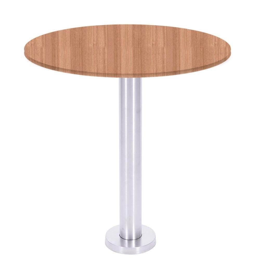 Mesa Beta Fixa Inox 71,50 Cm (alt) Disco Redondo Tampo Mdp Redondo 70 Cm (larg) X 2,50 Cm (alt) Noce
