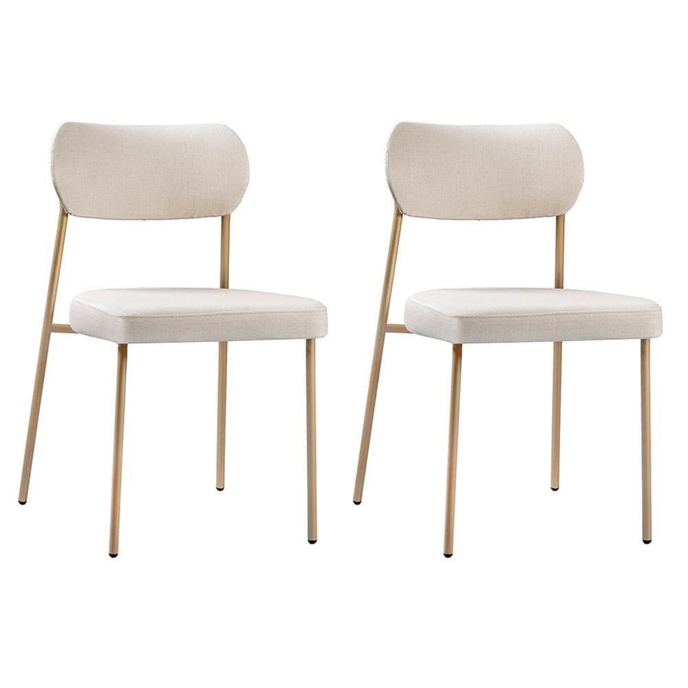 Conjunto 2 Cadeiras Lavínia Linho Bege/aço Champanhe - Salaone Linho Bege/aço Champanhe