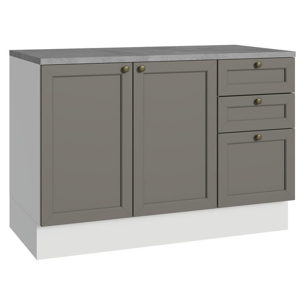 Balcão De Cozinha 120 Cm 2 Portas 3 Gavetas Branco/cinza Vik Madesa Branco/cinza