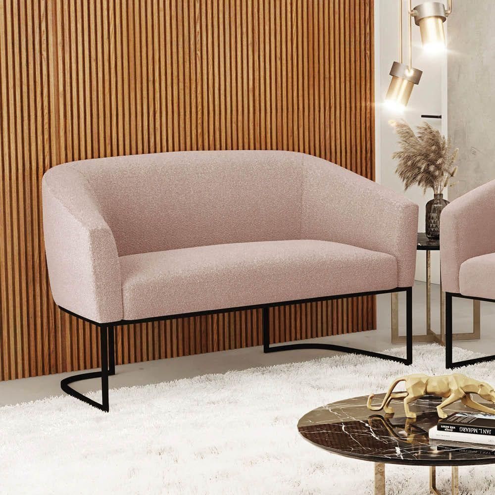 Sofá 2 Lugares Namoradeira Industrial Preto Stella Bouclê D03 - D`rossi Rose
