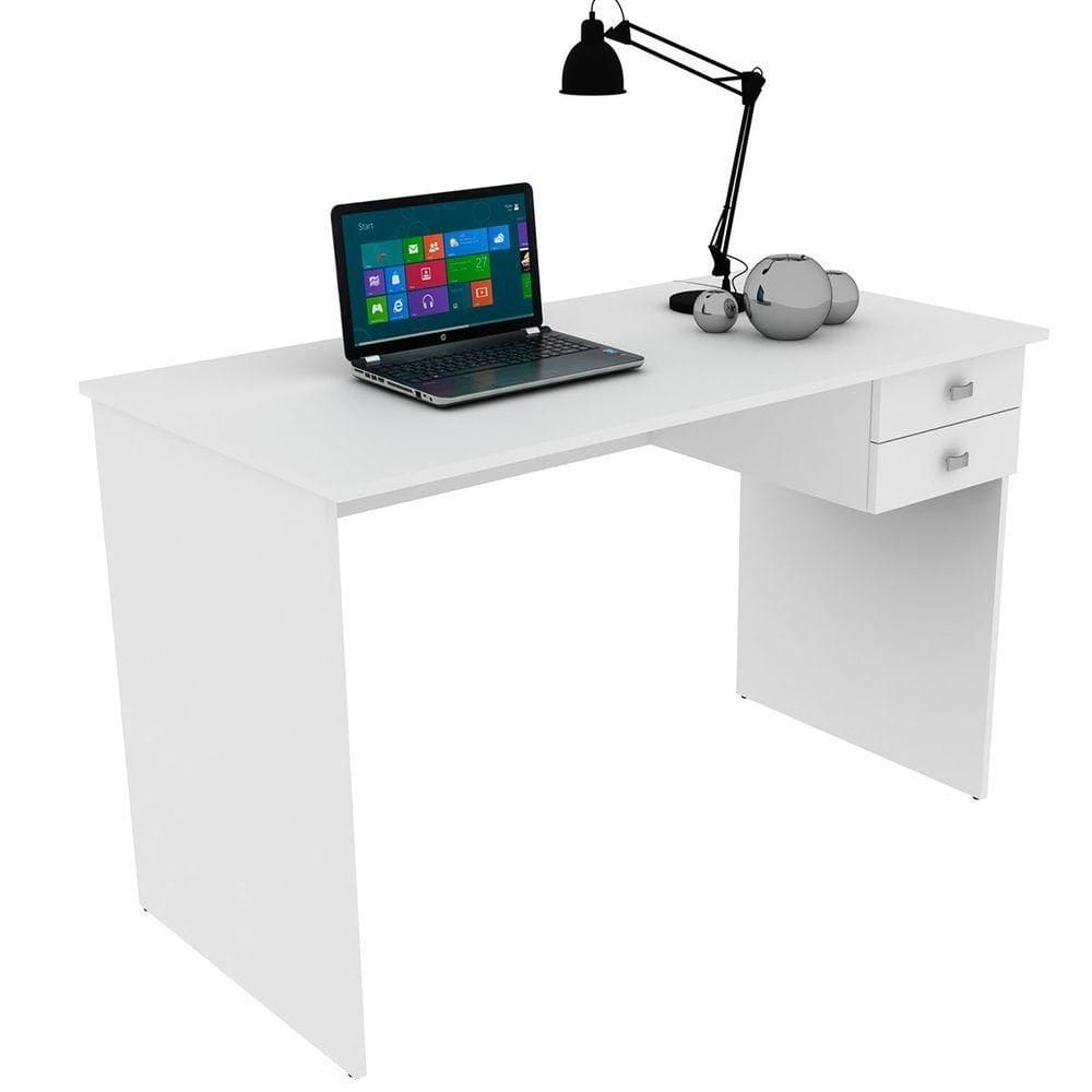 Mesa Para Escritório Escrivaninha 2 Gavetas Branco