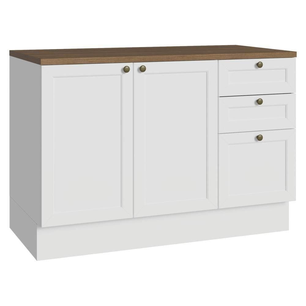 Balcão De Cozinha 120 Cm 2 Portas 3 Gavetas Branco Tampo Rustic Vik Madesa Branco/rustic