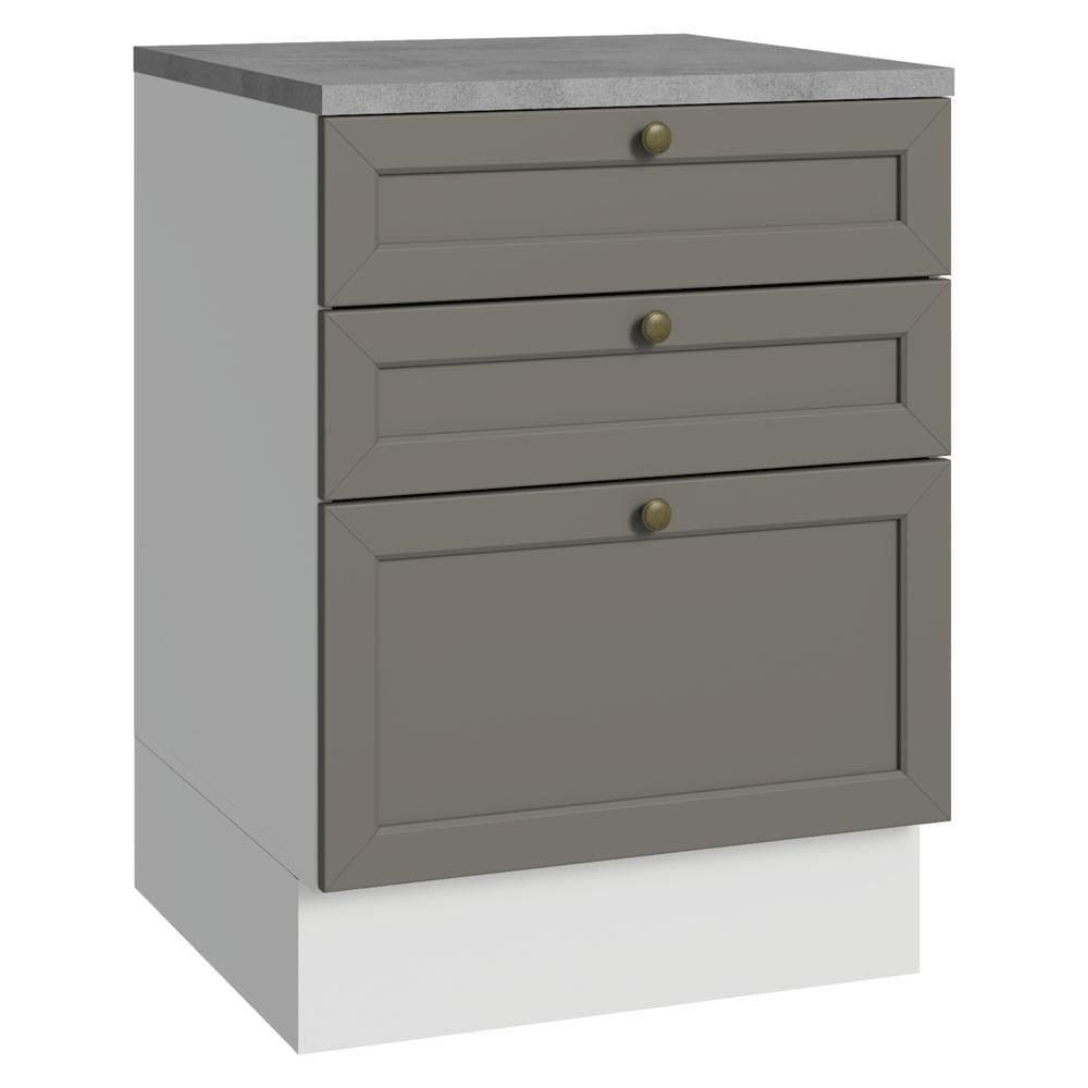 Balcão De Cozinha 60 Cm 3 Gavetas Branco/cinza Vik Madesa Branco/cinza