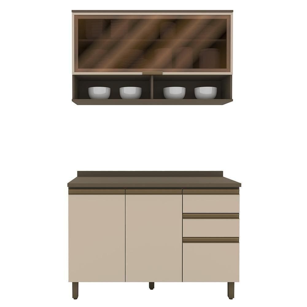 Cozinha Modulada Connect 2 Peças Com Aéreo Basculante E Balcão 120cm Duna/cristal - Móveis Henn Duna/cristal
