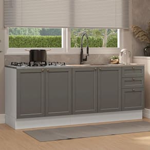 Kit Com 2 Balcões De Cozinha 3 Gavetas 4 Portas (sem Tampo E Pia) Branco/cinza Vik Madesa 01 Branco/cinza
