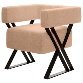 Poltrona Decorativa Pés Metal Mirela Boucle Milani Store Bege