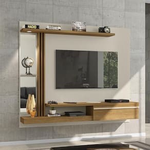 Painel Para Até 55 Polegadas Com Led Espelhos Vidro E 1 Porta Multimóveis Cr45284 Off White/cinamomo