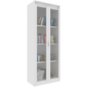 Estante Armário Alta Livreiro Multiuso Office 2 Portas Vidro Branco