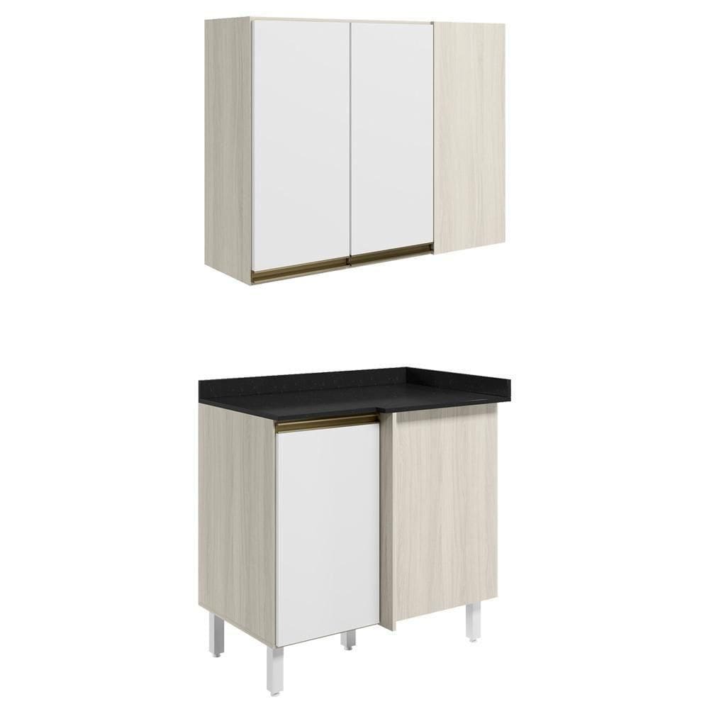 Armario E Balcao Canto Reto 89cm Mdf Kali Nicioli Bianco Toq Branco Uv